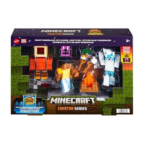 마텔 Mattel Minecraft Game, Creator Series Action Figures and Accessories, Camp Enderwood Steve and Mob Figures, Collectible Gift for Kids