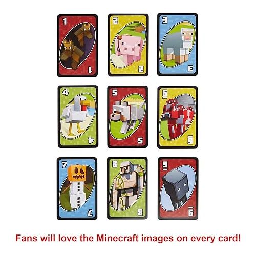 마텔 Mattel Games UNO Minecraft Card Game for Family Night with Minecraft-themed Graphics in a Collectible Tin for 2-10 Players (Amazon Exclusive)