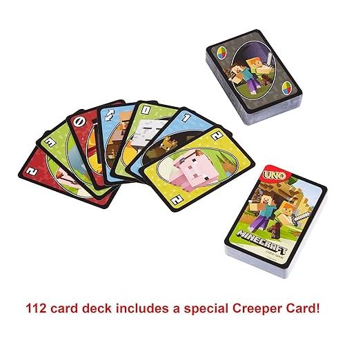 마텔 Mattel Games UNO Minecraft Card Game for Family Night with Minecraft-themed Graphics in a Collectible Tin for 2-10 Players (Amazon Exclusive)