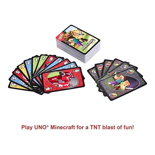 마텔 Mattel Games UNO Minecraft Card Game for Family Night with Minecraft-themed Graphics in a Collectible Tin for 2-10 Players (Amazon Exclusive)