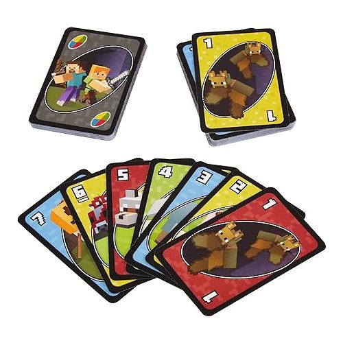 마텔 Mattel Games UNO Minecraft Card Game for Family Night with Minecraft-themed Graphics in a Collectible Tin for 2-10 Players (Amazon Exclusive)