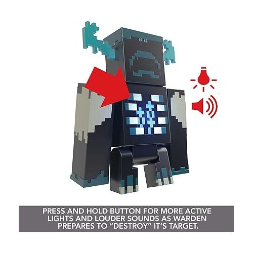 마텔 Mattel Minecraft Warden Action Figure with Lights, Sounds & Attack Mode, Collectible Toy Inspired by Video Game, 3.25-inch