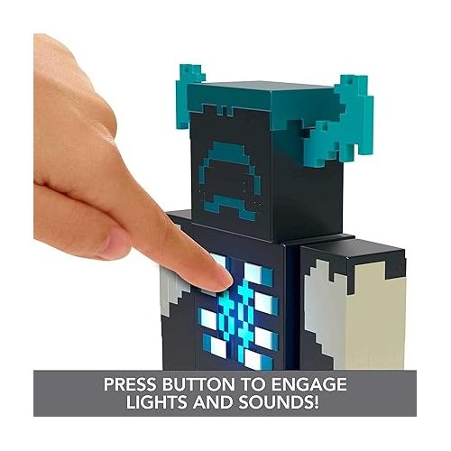 마텔 Mattel Minecraft Warden Action Figure with Lights, Sounds & Attack Mode, Collectible Toy Inspired by Video Game, 3.25-inch