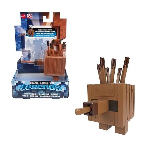 마텔 Mattel Minecraft Legends Action Figure, Plank Golem with Attack Action & Accessory, Collectible Toy, 3.25-inch