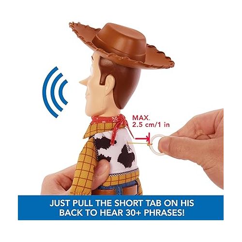 마텔 Mattel Disney Pixar Toy Story Roundup Fun Woody Large Talking Posable Figure, 12 Inches Tall with 20 Phrases Authentic Detail, Fabric Plush & Plastic