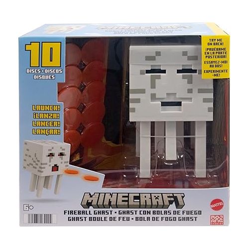 마텔 Mattel Minecraft Toys | Fireball Ghast Figure with 10 Shooting Discs | Video-Game Collectible | Gifts for Kids and Fans