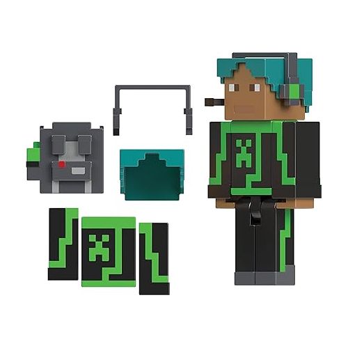 마텔 Mattel Minecraft Creator Series Action Figure & Accessories, 3.25-in Scale Camp Enderwood eSports Jacket Toy & DLC Codes