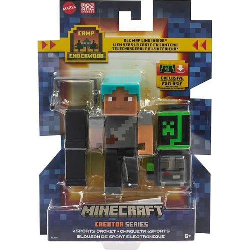 마텔 Mattel Minecraft Creator Series Action Figure & Accessories, 3.25-in Scale Camp Enderwood eSports Jacket Toy & DLC Codes