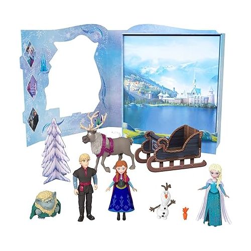 마텔 Mattel Disney Frozen Toy Set with 6 Key Characters, Classic Storybook Playset, 4 Small Dolls, 2 Figures & Accessories, Inspired by the Movie