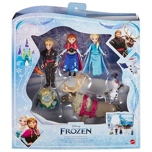 마텔 Mattel Disney Frozen Toy Set with 6 Key Characters, Classic Storybook Playset, 4 Small Dolls, 2 Figures & Accessories, Inspired by the Movie