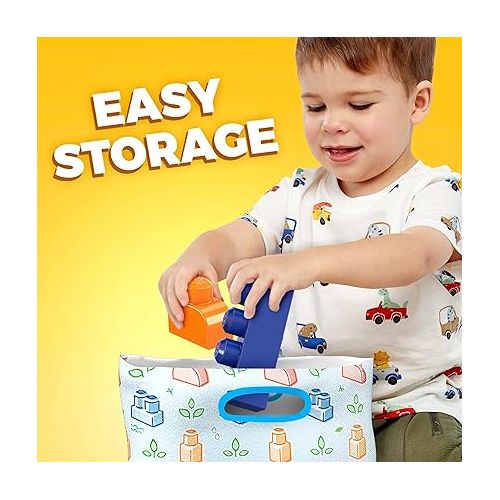 마텔 MEGA Bloks Fisher-Price Toddler Blocks Toys Set, Build ‘n Play Bag with 60 Plant-Based Pieces and Storage, Blue, Ages 1+ Years