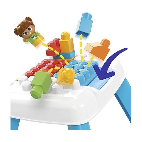 마텔 MEGA BLOKS Fisher-Price Toddler Building Blocks, Build n Tumble Activity Table with 25 Pieces and Storage, 1 Figure, Toy Gift Ideas for Kids