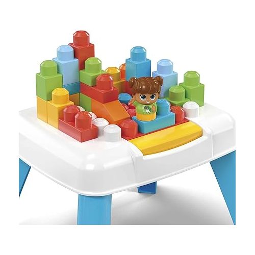 마텔 MEGA BLOKS Fisher-Price Toddler Building Blocks, Build n Tumble Activity Table with 25 Pieces and Storage, 1 Figure, Toy Gift Ideas for Kids