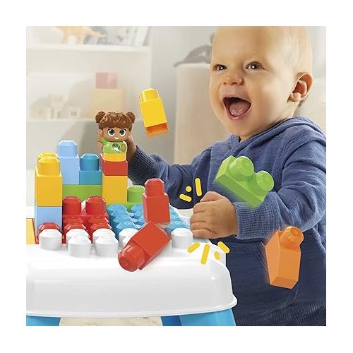 마텔 MEGA BLOKS Fisher-Price Toddler Building Blocks, Build n Tumble Activity Table with 25 Pieces and Storage, 1 Figure, Toy Gift Ideas for Kids