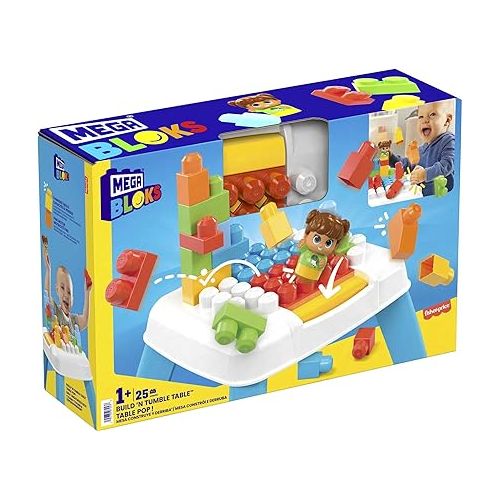 마텔 MEGA BLOKS Fisher-Price Toddler Building Blocks, Build n Tumble Activity Table with 25 Pieces and Storage, 1 Figure, Toy Gift Ideas for Kids