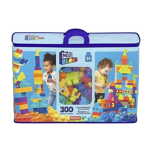 마텔 MEGA BLOKS First Builders Toddler Blocks Toys Set, Even Bigger Building Bag with 300 Pieces and Storage, Blue, Ages 1+ Years