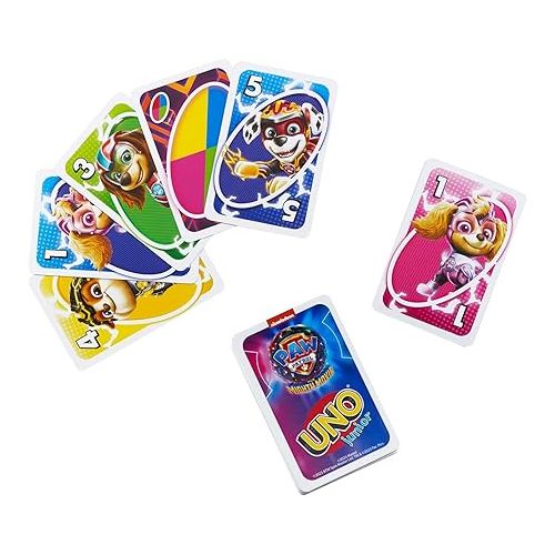 마텔 Mattel Games UNO Junior Paw Patrol: The Mighty Movie Kids Card Game for Family Night Featuring 3 Levels of Play