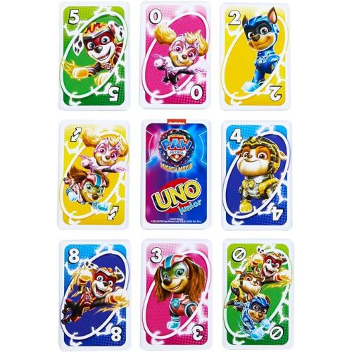 마텔 Mattel Games UNO Junior Paw Patrol: The Mighty Movie Kids Card Game for Family Night Featuring 3 Levels of Play