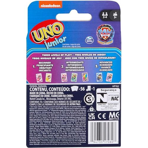 마텔 Mattel Games UNO Junior Paw Patrol: The Mighty Movie Kids Card Game for Family Night Featuring 3 Levels of Play