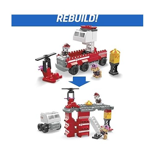 마텔 MEGA BLOKS PAW Patrol Toddler Building Blocks Toy, Marshall's Ultimate Fire Truck with 37 Pieces, 2 Figures, Gift Ideas for Kids Age 3+ Years