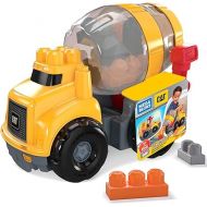 MEGA BLOKS Cat Toddler Blocks Building Toy Set, Cement Mixer Truck with 9 Pieces and Storage, Yellow, Ages 1+ Years