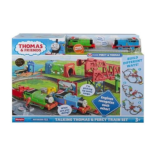 마텔 Thomas & Friends Talking Thomas & Percy Train Set, Motorized Train and Track Set for Preschool Kids Ages 3 Years and Older