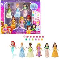 Mattel Disney Princess Toys, Small Doll Party Set with 6 Posable Princess Dolls in Sparkling Clothing & 13 Tea Time Accessories