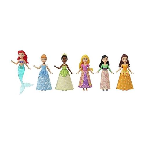 마텔 Mattel Disney Princess Toys, Small Doll Party Set with 6 Posable Princess Dolls in Sparkling Clothing & 13 Tea Time Accessories