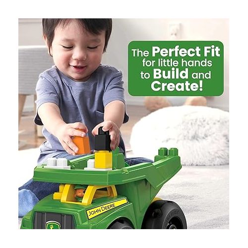 마텔 MEGA BLOKS John Deere Toddler Blocks Building Toy, Dump Truck with 25 Pieces, 1 Figure, Green, Fisher-Price Gift Ideas for Kids