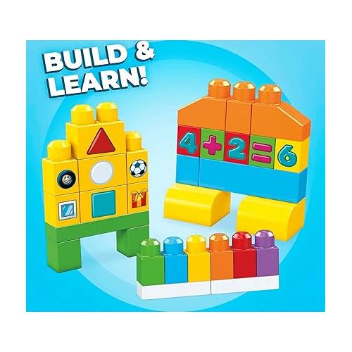 마텔 MEGA BLOKS 150 Toddlers Blocks Learning Toy Building Set, Let's Get Learning! For Toddlers 1-3