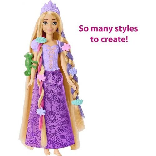 마텔 Mattel Disney Princess Rapunzel Fashion Doll with 2 Color-Change Hair Extensions & 10 Hairstyling Pieces, Inspired by the Disney Movie Tangled