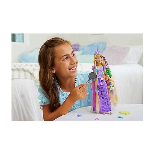 마텔 Mattel Disney Princess Rapunzel Fashion Doll with 2 Color-Change Hair Extensions & 10 Hairstyling Pieces, Inspired by the Disney Movie Tangled