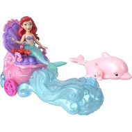 Mattel Disney Princess Ariel Mermaid Small Doll & Rolling Chariot Vehicle with 1 Friend Figure, Inspired by Mattel Disney Movie