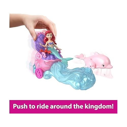 마텔 Mattel Disney Princess Ariel Mermaid Small Doll & Rolling Chariot Vehicle with 1 Friend Figure, Inspired by Mattel Disney Movie