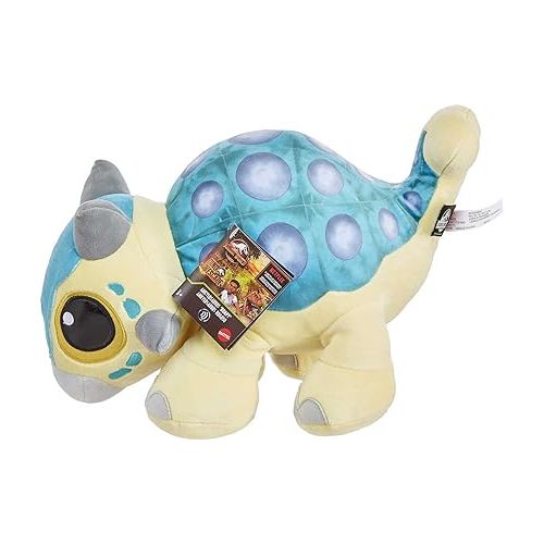 마텔 Mattel Jurassic World: Camp Cretaceous Plush Baby Dinosaur Bumpy with Sound, 15-inch Floppy Soft Toy Ankylosaurus with Weighted Feet