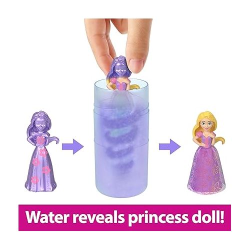 마텔 Mattel Disney Princess Toys, Small Doll Royal Color Reveal with 6 Surprises Including Scented Ring & 4 Accessories, Garden Party Series (Dolls May Vary)