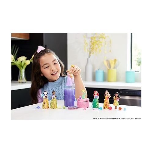 마텔 Mattel Disney Princess Toys, Small Doll Royal Color Reveal with 6 Surprises Including Scented Ring & 4 Accessories, Garden Party Series (Dolls May Vary)