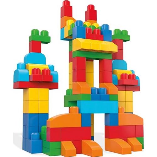 마텔 MEGA BLOKS First Builders Toddler Blocks Toys Set, Deluxe Building Bag with 150 Pieces and Storage, Blue, Ages 1+ Years