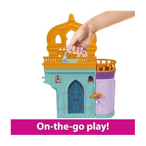 마텔 Mattel Disney Princess Jasmine Doll House Stackable Castle with Small Jasmine Doll, 2 Character Friends & 7 Accessories