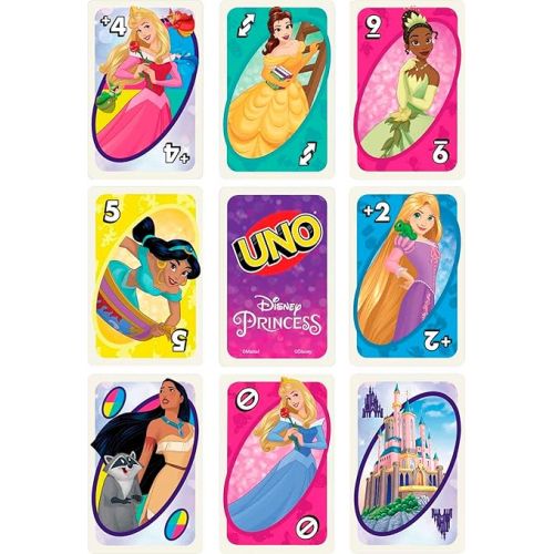 마텔 Mattel Games UNO Disney Princesses Card Game for Kids & Family, Themed Deck & Special Rule, 2-10 Players