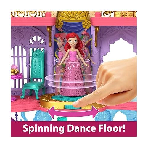 마텔 Mattel Disney Princess The Little Mermaid Toys, Ariel Doll House Stackable Castle with Land & Sea Levels, Small Doll, 1 Friend, 12 Pieces, Pool