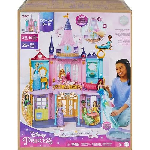 마텔 Mattel Disney Princess Toys, Ultimate Castle Doll House with Lights & Sounds, 3 Levels, 25+ Furniture Play Pieces & Accessories, 4 ft Tall