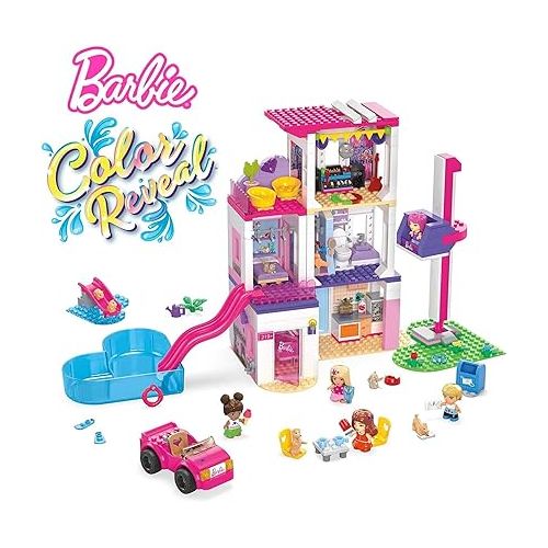 마텔 MEGA Barbie Color Reveal Building Toys Set, DreamHouse with 545 Pieces, 5 Micro-Dolls, 6 Pets and Accessories, 30 + Surprises, Kids Ages 6+ Years