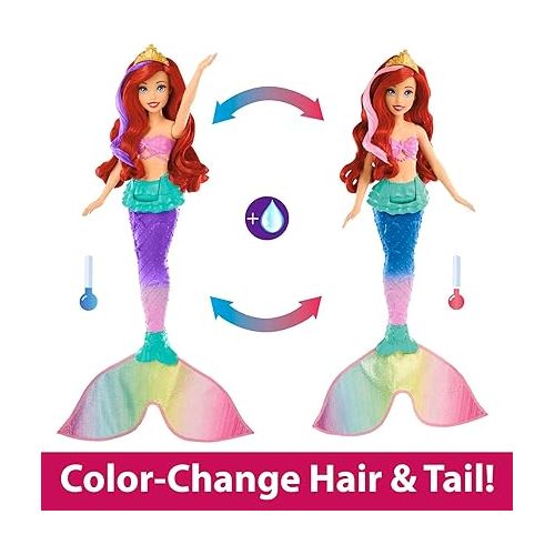 마텔 Mattel Disney Princess Toys, Ariel Swimming Mermaid Fashion Doll with Color-Change Hair & Tail, Inspired by The Little Mermaid Movie