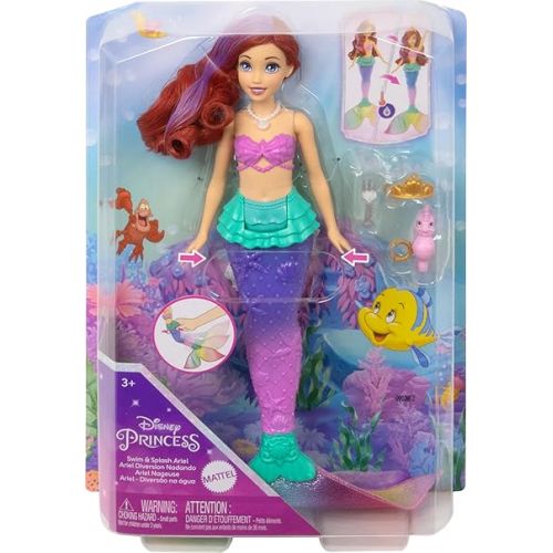 마텔 Mattel Disney Princess Toys, Ariel Swimming Mermaid Fashion Doll with Color-Change Hair & Tail, Inspired by The Little Mermaid Movie