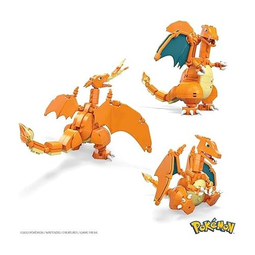 마텔 Mega Pokemon Building Toys Set Charizard with 222 Pieces, Articulated and Poseable, 4 Inches Tall, for Kids