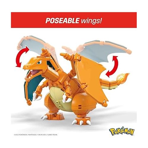 마텔 Mega Pokemon Building Toys Set Charizard with 222 Pieces, Articulated and Poseable, 4 Inches Tall, for Kids