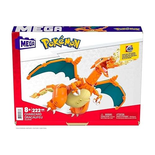 마텔 Mega Pokemon Building Toys Set Charizard with 222 Pieces, Articulated and Poseable, 4 Inches Tall, for Kids