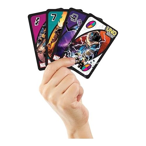 마텔 Mattel Games ?UNO Flip! Marvel Card Game for Kids, Adults & Family Night with Double-Sided Cards, Heroes vs. Villains