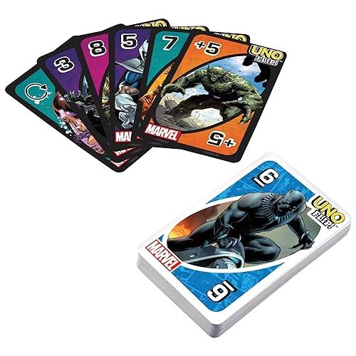 마텔 Mattel Games ?UNO Flip! Marvel Card Game for Kids, Adults & Family Night with Double-Sided Cards, Heroes vs. Villains